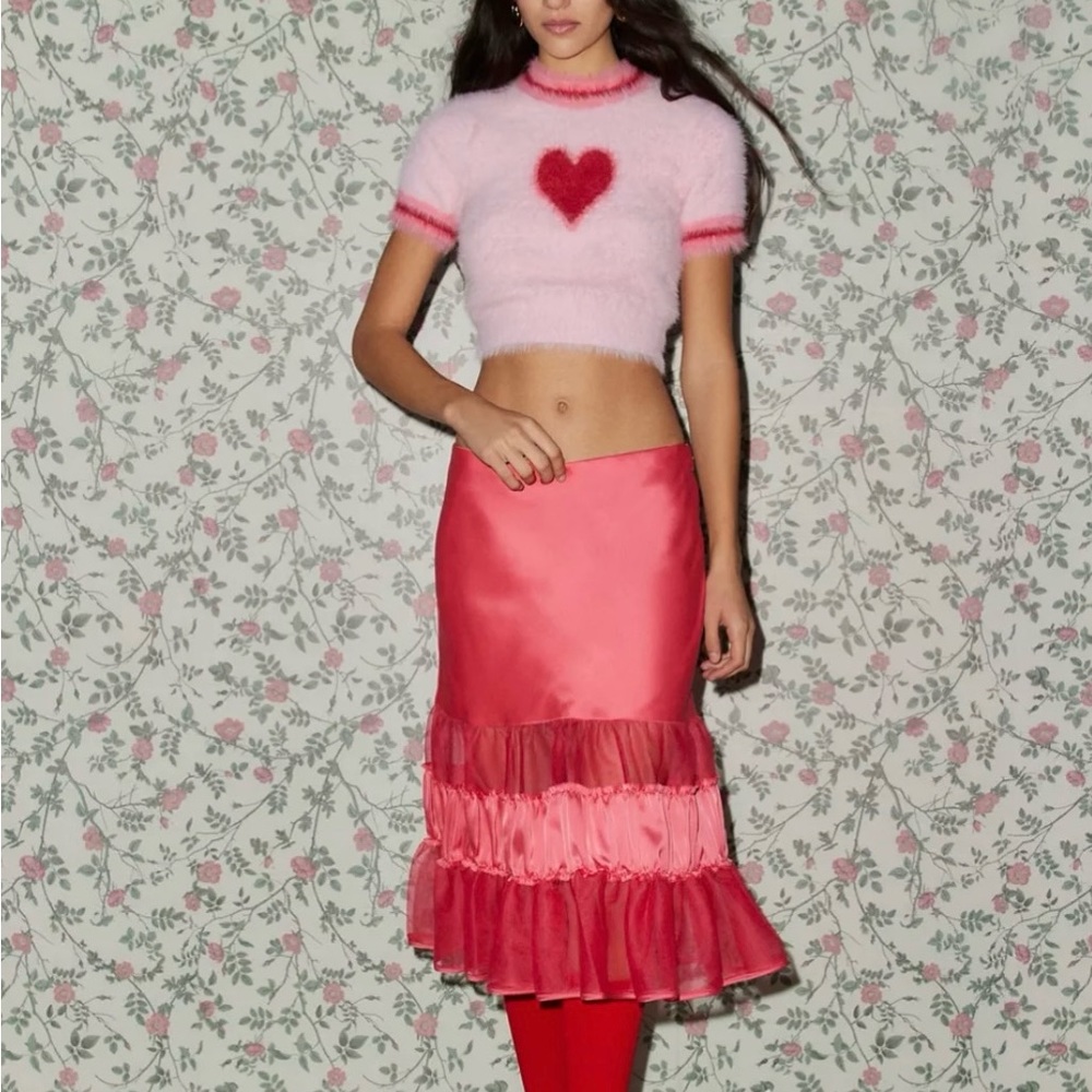 Kimchi Blue Pink Satin And Tulle Saloon Midi Skirt